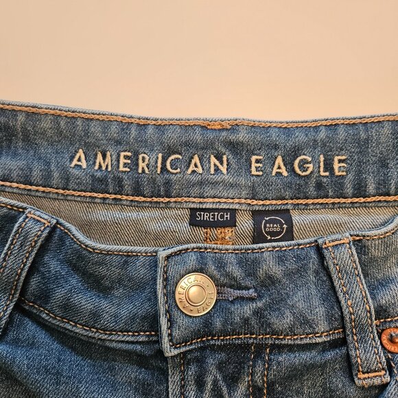 AE Dreamy Drape Stretch Super High-Waisted Baggy Wide-Leg Jean Med Wash Size 0 - Picture 11 of 14